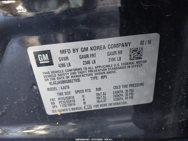 Buick luv - vvt, alum gme e85 max 2016 KL4CJASB0GB627935 Image 9