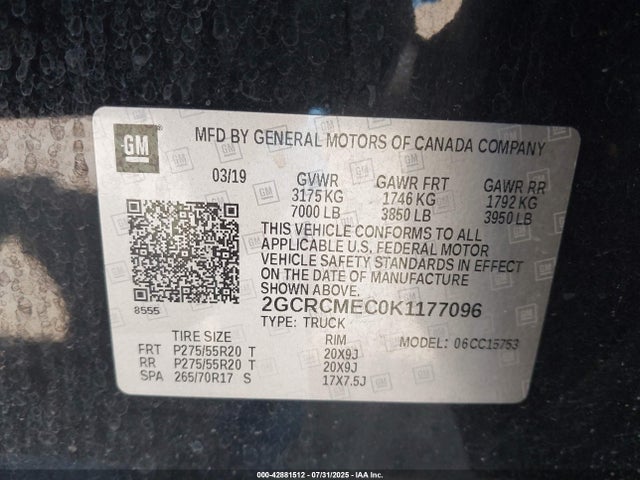 2GCRCMEC0K1177096 Chevrolet l83 - di, afm, alum, gen 5, var 1