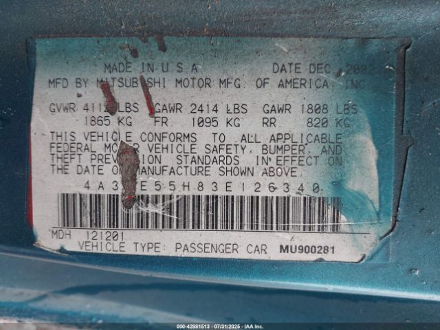 2003 MITSUBISHI ECLIPSE SPYDER 4A3AE55H83E126340 Photo 8