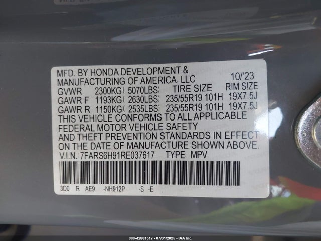 7FARS6H91RE037617 Honda lfc3
