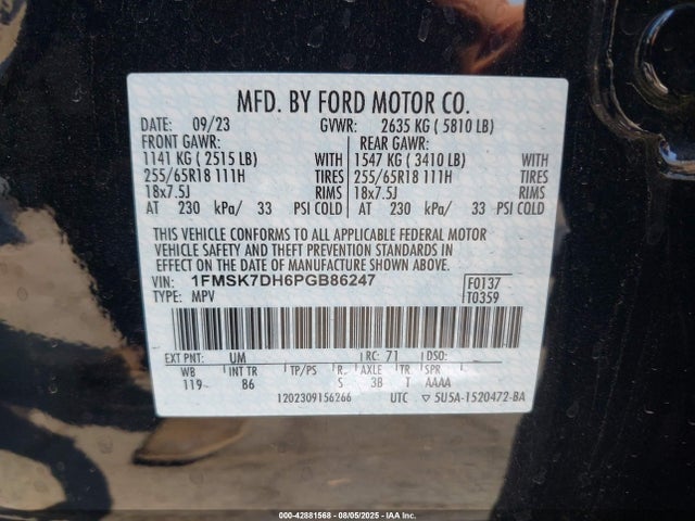 Ford ti-vct 2023 1FMSK7DH6PGB86247 Image 9