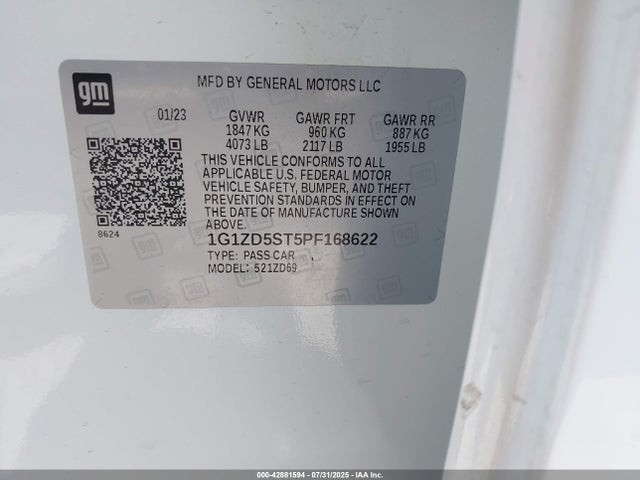 1G1ZD5ST5PF168622 Chevrolet lfv