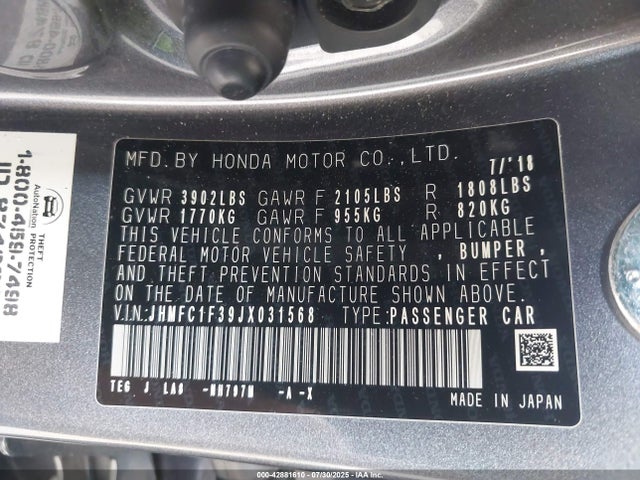 JHMFC1F39JX031568 Honda l15b7