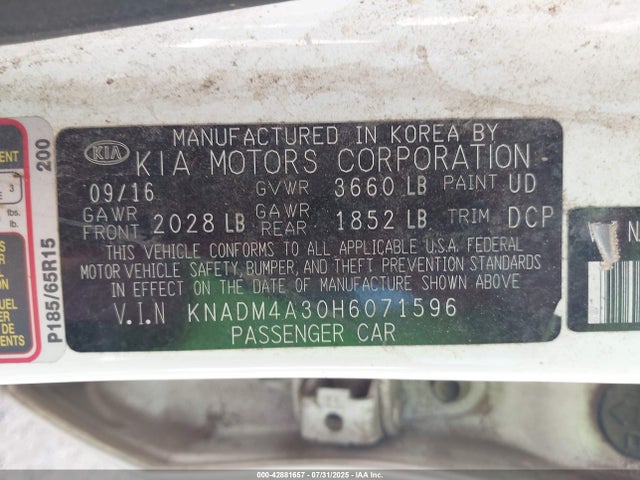 KIA 2017 2017 KNADM4A30H6071596 Image 9