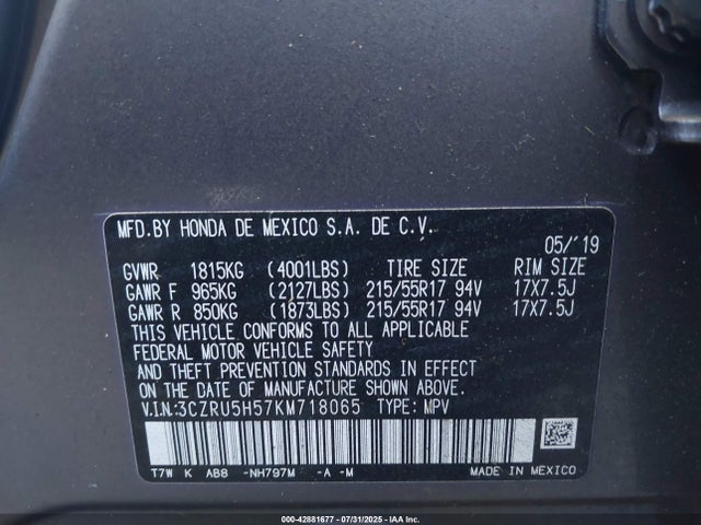 3CZRU5H57KM718065 Honda r18z9