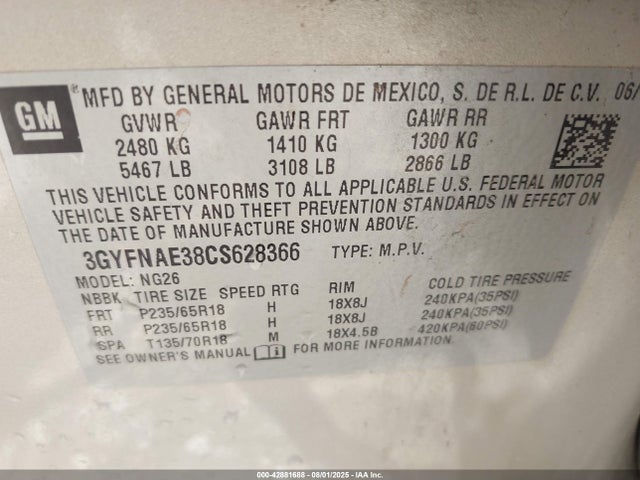 2012 CADILLAC SRX 3GYFNAE38CS628366 Photo 8