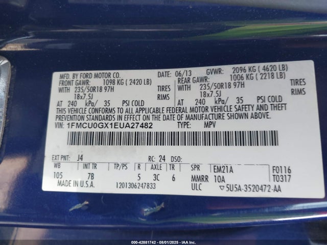 1FMCU0GX1EUA27482 Ford 2014
