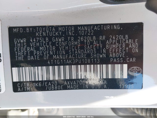 4T1G11AK3PU108113 Toyota a25a-fks