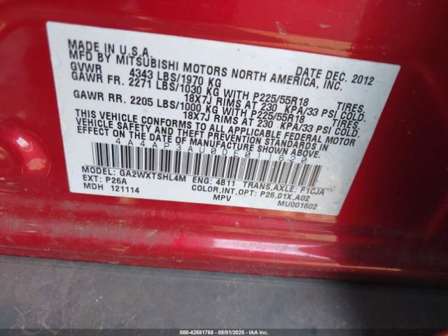 2013 MITSUBISHI OUTLANDER SPORT 4A4AP3AU0DE011620 Photo 8