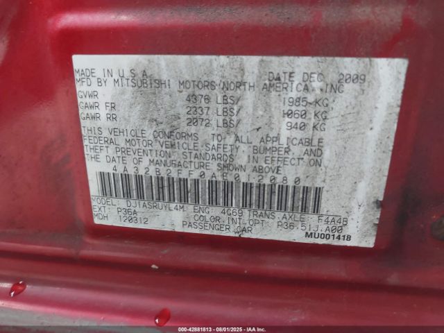 2010 MITSUBISHI GALANT 4A32B2FF0AE012080 Photo 8