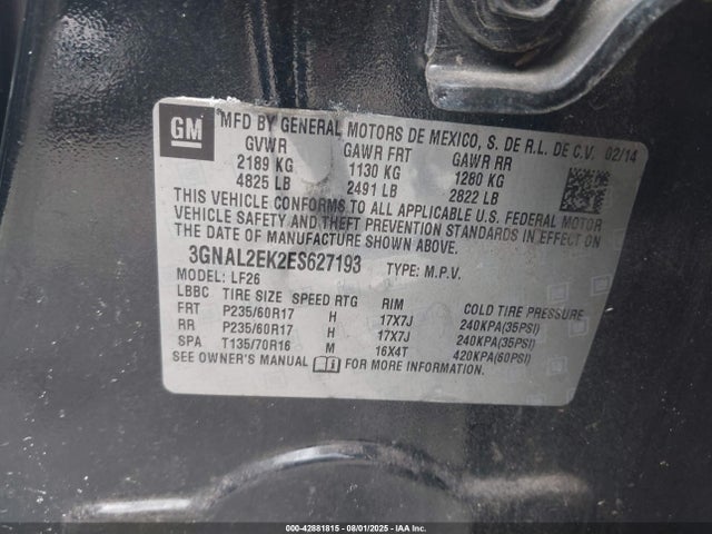 Chevrolet lea 2014 3GNAL2EK2ES627193 Image 9