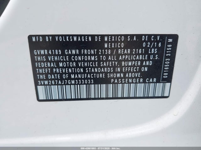 3VW267AJ7GM333033 Volkswagen 1.4t