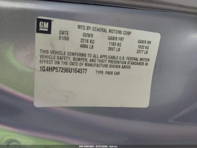 Продаж на аукціоні авто 2006 Buick Lucerne Cx, vin: 1G4HP57296U164377, номер лоту: 42881897