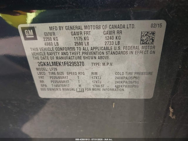 2GKALMEK1F6295370 GMC lea - flex fuel (gas/alc), aluminum, ho,