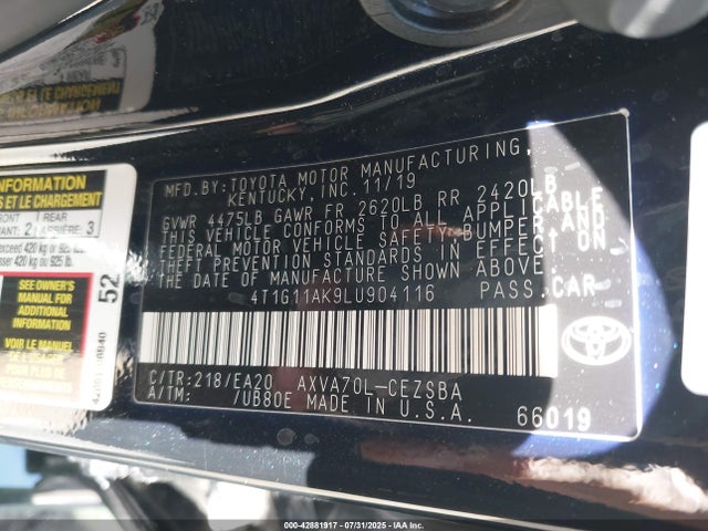 4T1G11AK9LU904116 Toyota a25a-fks