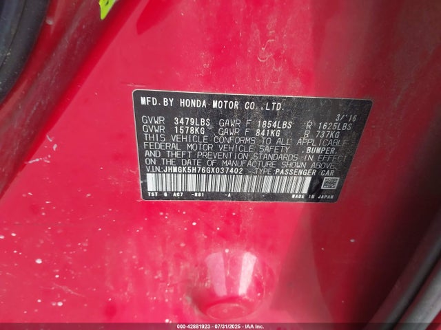 JHMGK5H76GX037402 Honda l15b1