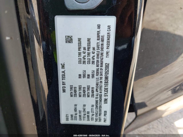 2021 TESLA MODEL 3 5YJ3E1EB3MF052082 Photo 8