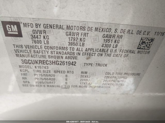 3GCUKREC3HG261942 Chevrolet Silverado 1500 1lt