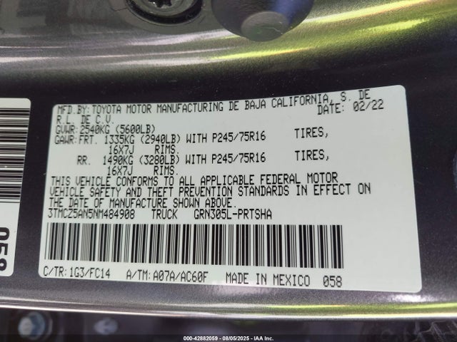 3TMCZ5AN5NM484908 Toyota 2gr-fks