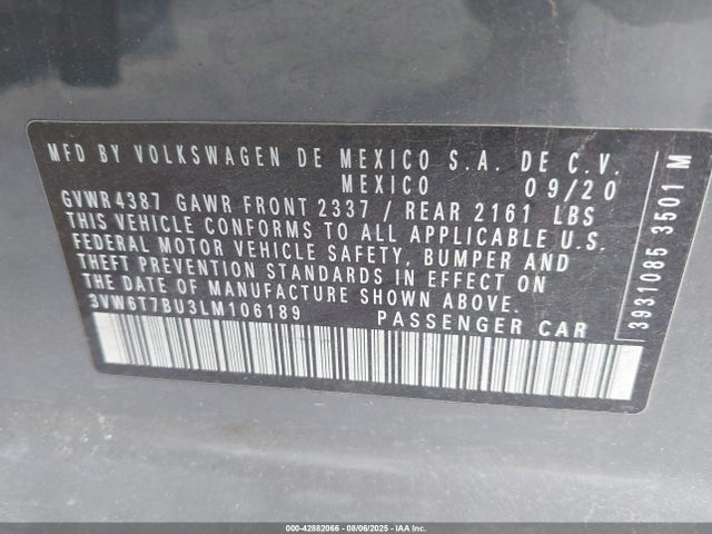 3VW6T7BU3LM106189 Volkswagen 2.0 tsi