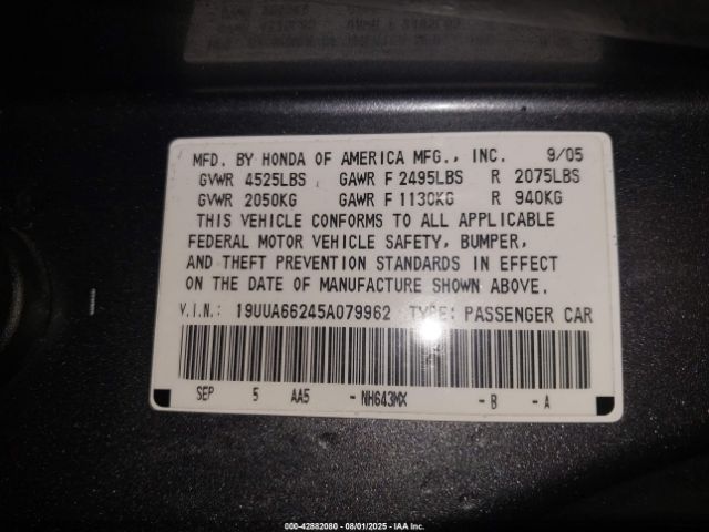 2005 ACURA TL 19UUA66245A079962 Photo 8