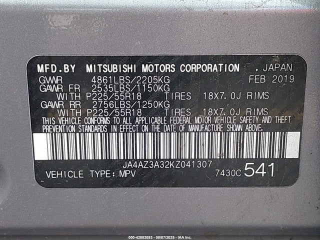 Продаж на аукціоні авто 2019 Mitsubishi Outlander Sel, vin: JA4AZ3A32KZ041307, номер лоту: 42882093