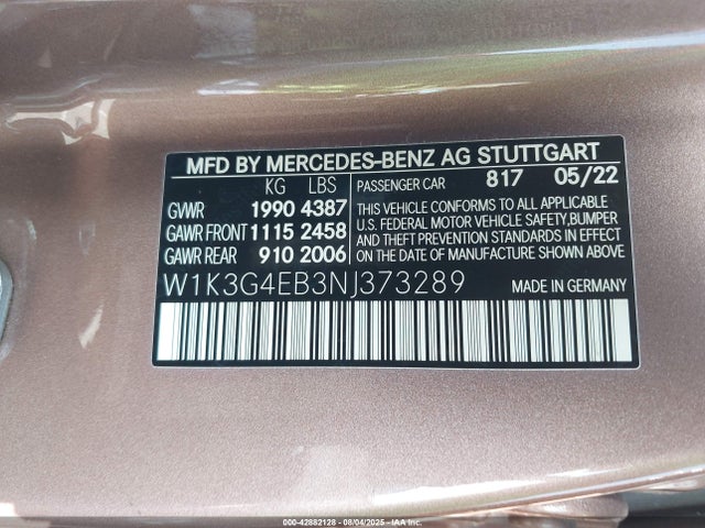 W1K3G4EB3NJ373289 Mercedes-Benz m260