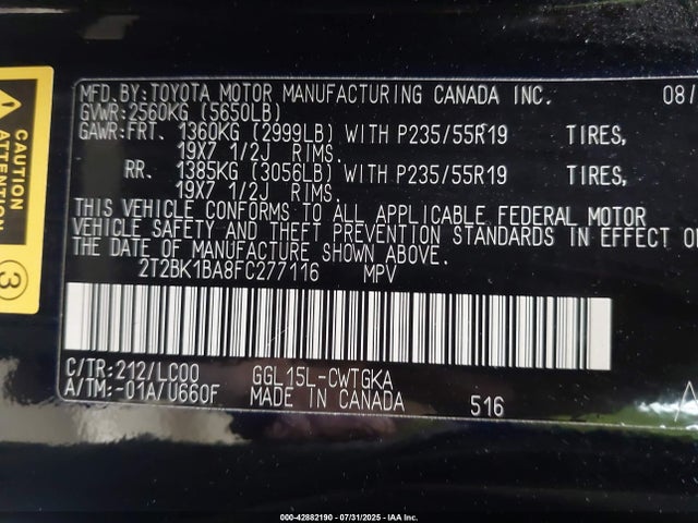 Lexus 2gr-fe 2015 2T2BK1BA8FC277116 Image 9