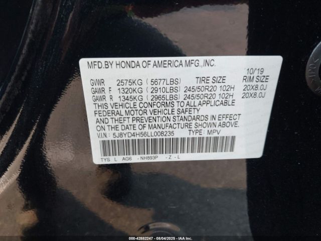 2020 ACURA MDX 5J8YD4H56LL008235 Photo 8