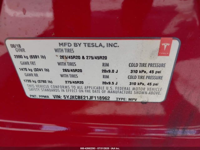2018 TESLA MODEL X 5YJXCBE21JF118962 Photo 8