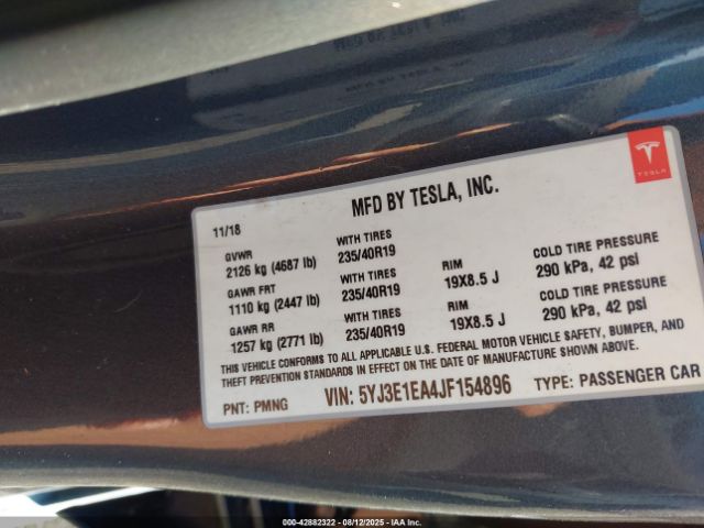 2018 TESLA MODEL 3 5YJ3E1EA4JF154896 Photo 8