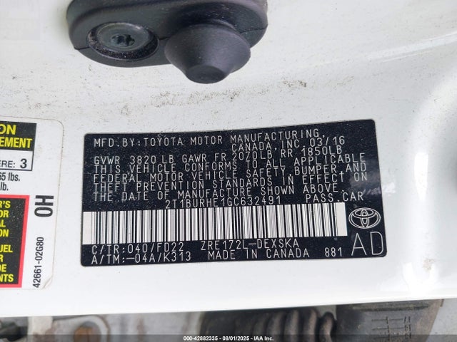 2T1BURHE1GC632491 Toyota 2zr-fe