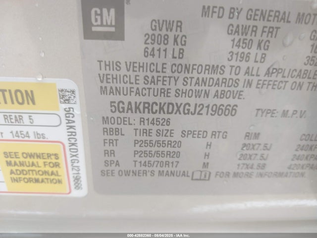 5GAKRCKDXGJ219666 Buick llt - sidi, alum, 60 degrees