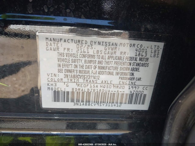 3N1AB8CV9SY311412 Nissan 2025