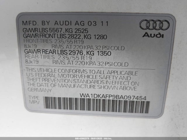 2011 AUDI Q5 WA1DKAFP9BA097454 Photo 8