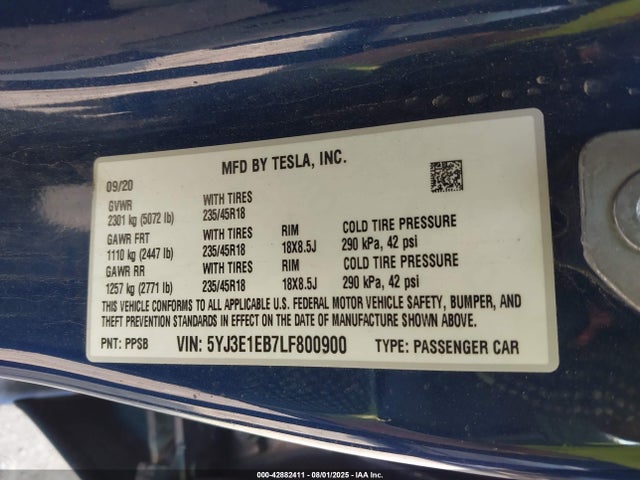 2020 TESLA MODEL 3 5YJ3E1EB7LF800900 Photo 8