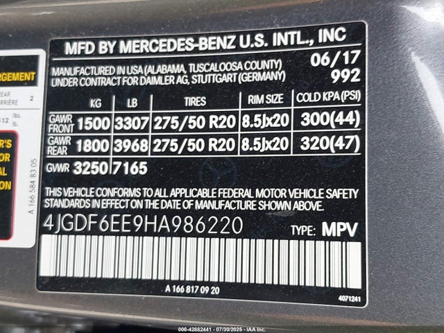 4JGDF6EE9HA986220 Mercedes-Benz m276