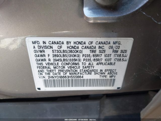 2003 ACURA MDX 2HNYD18663H555664 Photo 8
