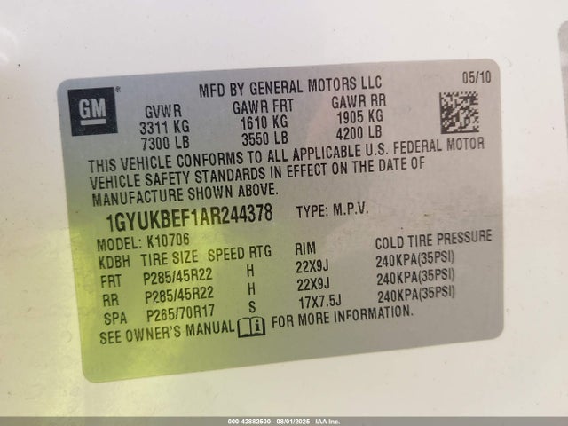2010 CADILLAC ESCALADE 1GYUKBEF1AR244378 Photo 8