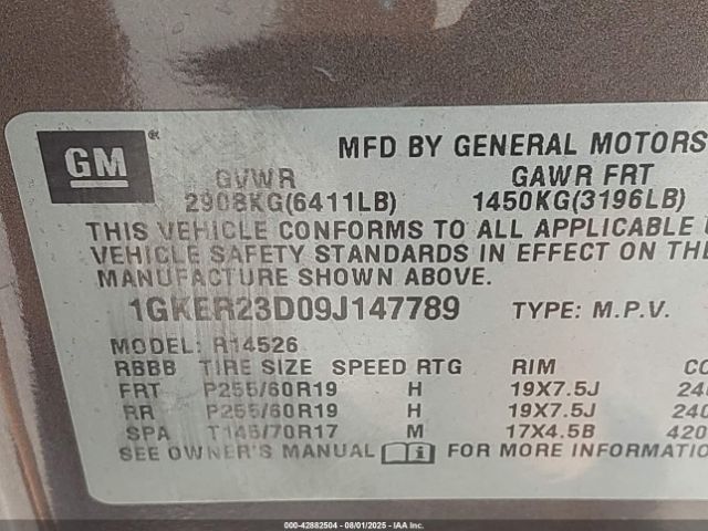 2009 GMC ACADIA 1GKER23D09J147789 Photo 8