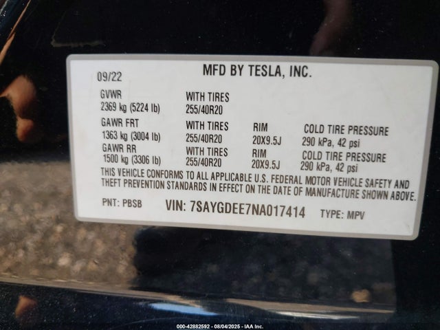Tesla 2022 2022 7SAYGDEE7NA017414 Image 9