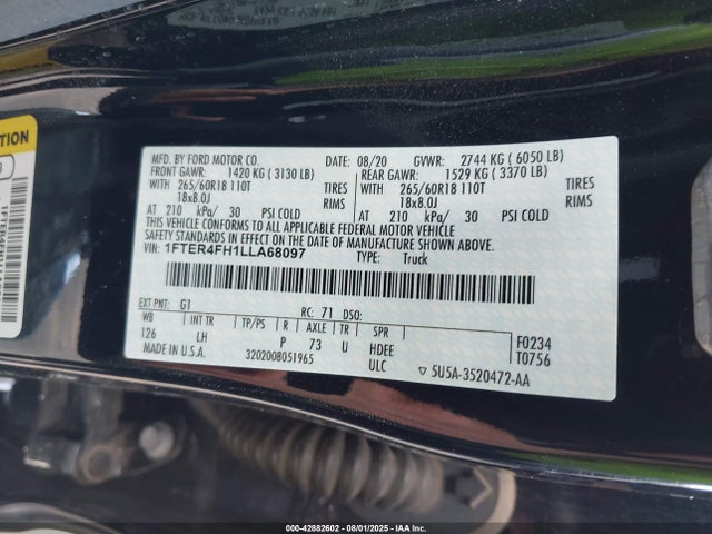 Ford Ranger 2020 1FTER4FH1LLA68097 Image 9
