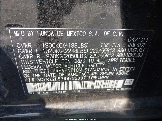 3CZRZ2H57RM782097 Honda k20z5