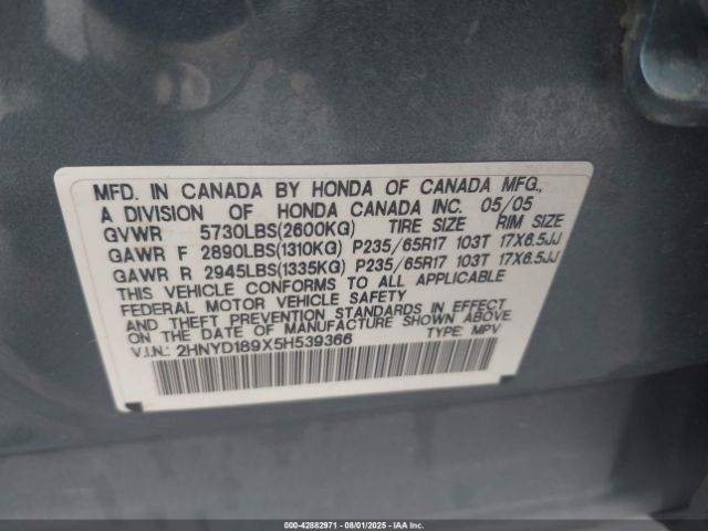 2005 ACURA MDX 2HNYD189X5H539366 Photo 8