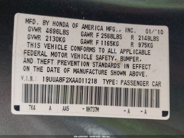 2010 ACURA TL 19UUA8F2XAA011218 Photo 8