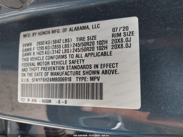 5FNYF6H24MB006918 Honda j35y6
