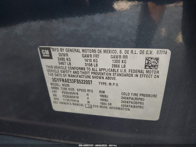 2015 CADILLAC SRX 3GYFNAE33FS522007 Photo 8