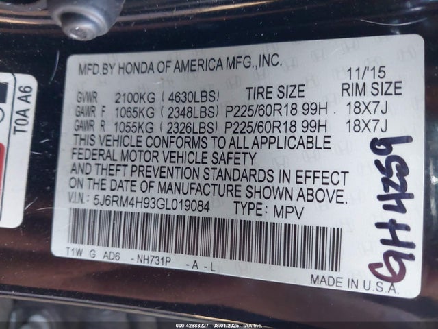 Honda k24w9 2016 5J6RM4H93GL019084 Image 9