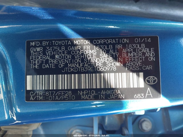JTDKDTB39E1060978 Toyota 1nz-fxe+1lm