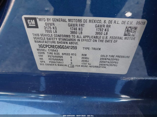 3GCPCREC8GG341259 Chevrolet l83 - sidi, vvt, afm, e85 max, aluminum